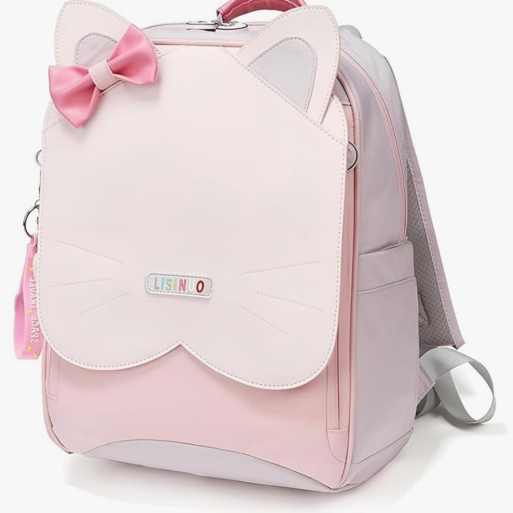 LISINUO Pink Cat Ear Bow Backpack with AirFit Support 	•	Brand new with tags 	•